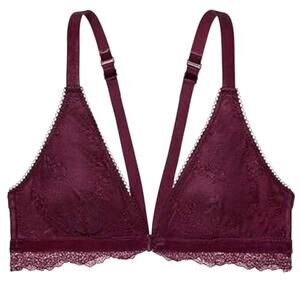 NWT Victoria Secret Front Close Bralette Bra Racerback Adjustable Strap Wine  LG
